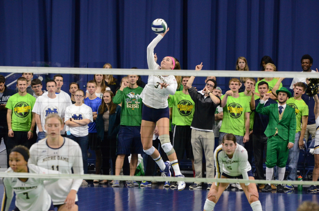 Freshman Sam Fry barely missed a triple-double in a 3-2 win over Boston College, as she totaled 12 kills, seven digs and nine blocks.