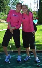 Notre Dame's Amanda Cinalli (left) and Michele Weissenhofer relax with a game of miniature golf during their day off with Team USA, at the 2007 Nordic Cup.