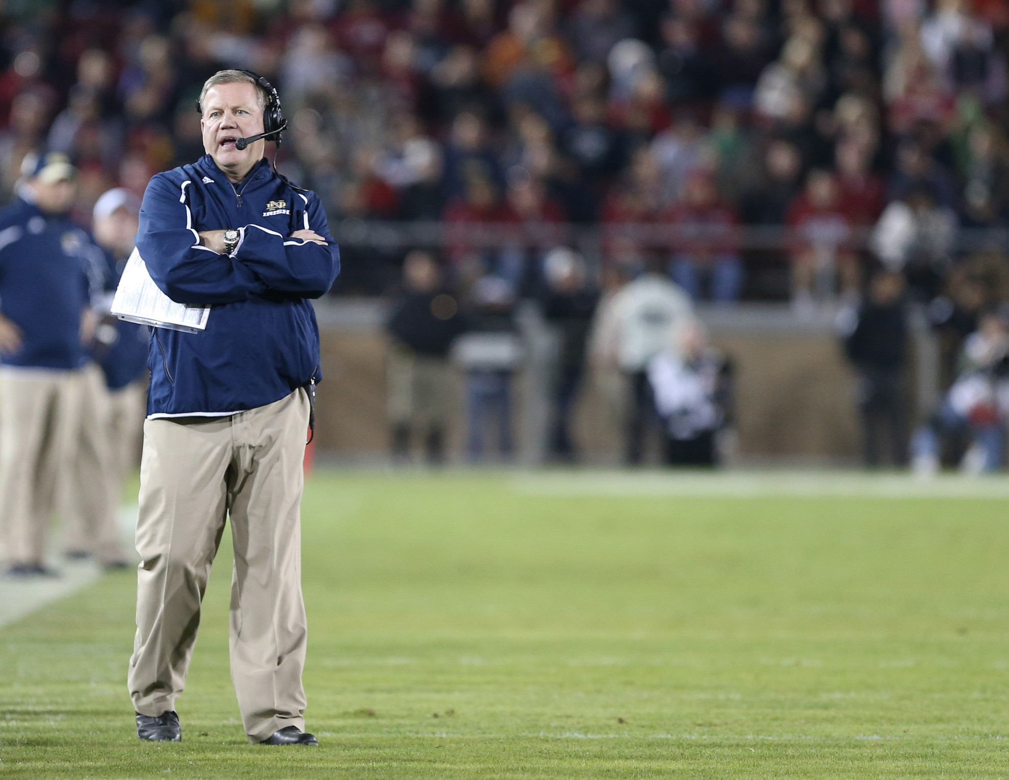 Brian Kelly Pinstripe Bowl Announcement Press Conference Transcript Notre Dame head coach Brian Kelly will lead the Fighting Irish into a home-and-home series against Southeastern Conference foe Georgia in 2017 and 2019.