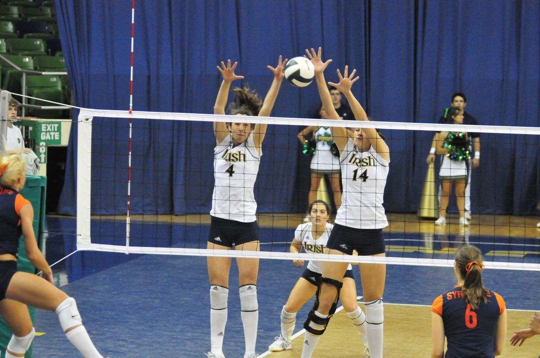 Two Notre Dame players - Serinity Phillips and Kellie Sciacca - had nine blocks for the irish on Sunday.