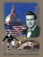 Feature Story The Notre Dame football class of 1949 honors former Irish assistant football coach Bob McBride for his service to Notre Dame as a player and coach and to his country at this afternoon's game against Penn State. The montage shown here and created by Ken Modak will be presented to McBride this weekend.