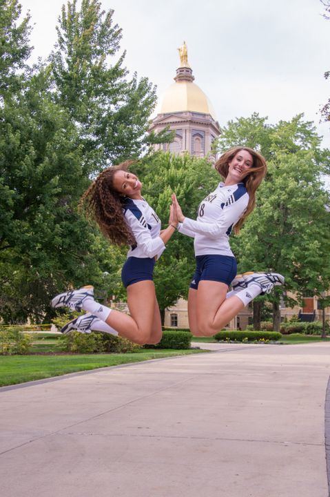 Simmone Collins (left) and Katie Higgins (right) are finishing up their first week as freshmen on the Notre Dame volleyball team.