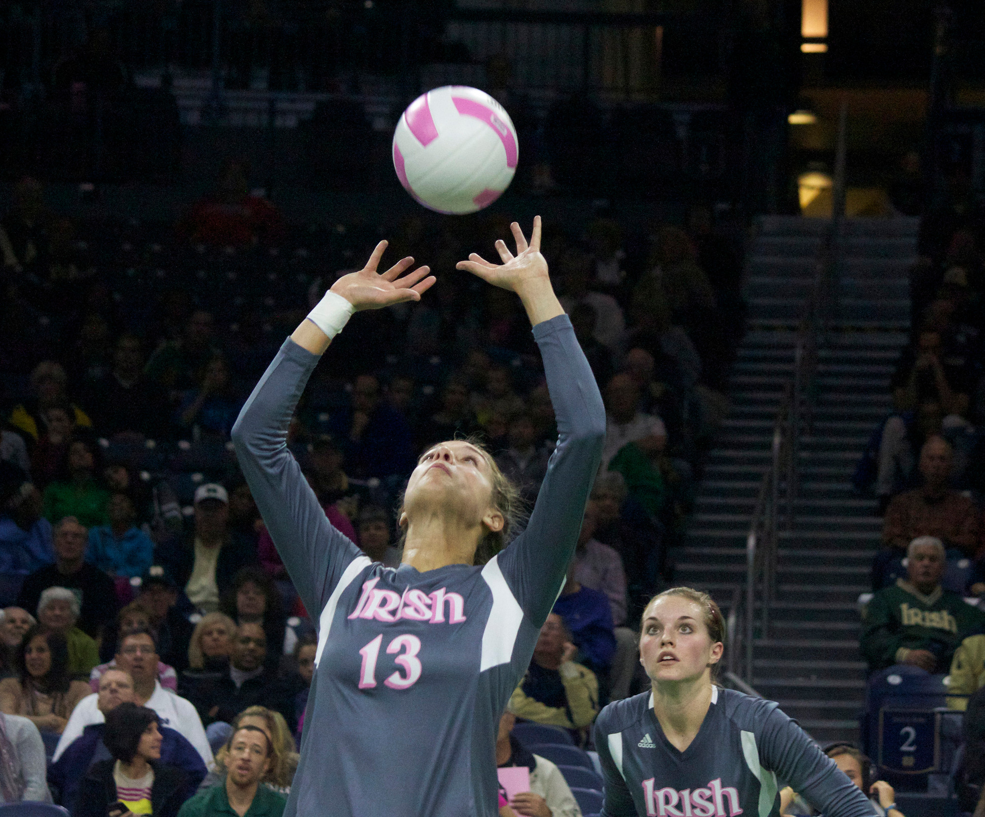Irish Win Five-Set Thriller Over Boston College Saturday Night Sophomore setter Hanna Muzzonigro recorded her first career double-double Saturday night in a win over Boston College.