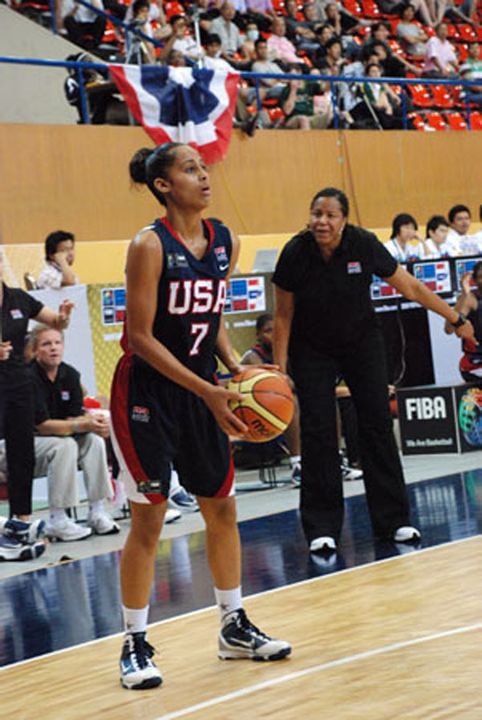 Notre Dame sophomore Skylar Diggins was a co-captain on the 2009 USA U19 World Championship Team that won the gold medal and was led by current Notre Dame associate coach Carol Owens (pictured in the background).