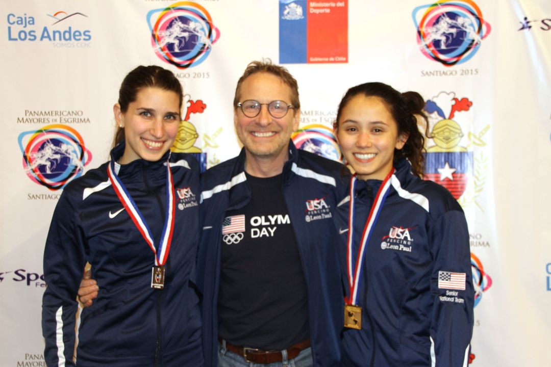 Current U.S. Women's Foil coach Buckie Leach, center, will join the Irish fencing coaching staff this fall as the program's foil coach. He is pictured with Notre Dame senior Lee Kiefer, right, and Nicole Ross following the 2015 PanAm Zonal Championships in Santiago, Chile. Kiefer and Ross finished first and second, respectively.