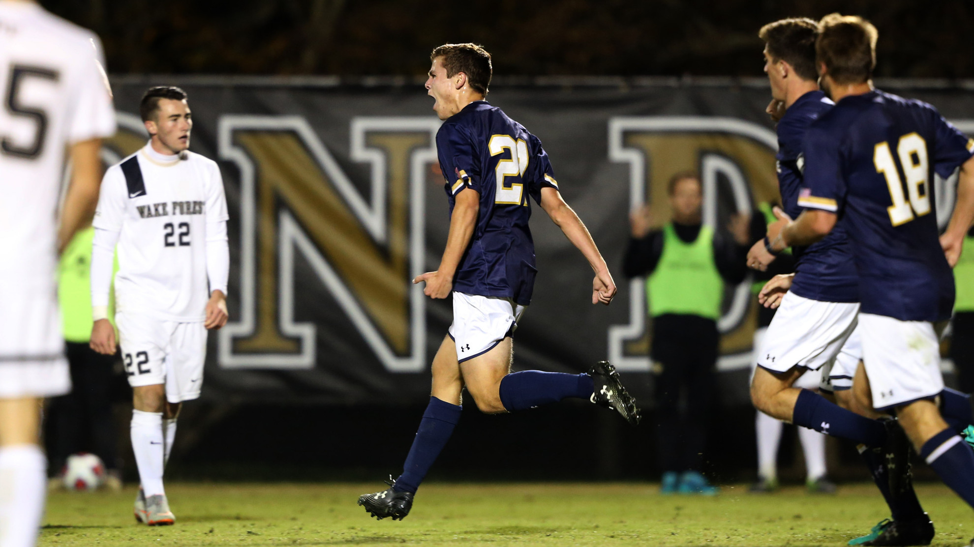 #9 Irish Drop #1 Wake 1-0 To Fly Into ACC Final Thomas Ueland scored his first career postseason goal in the 60th minute to vault Notre Dame into the ACC Championship game with a 1-0 win at No. 1 Wake Forest