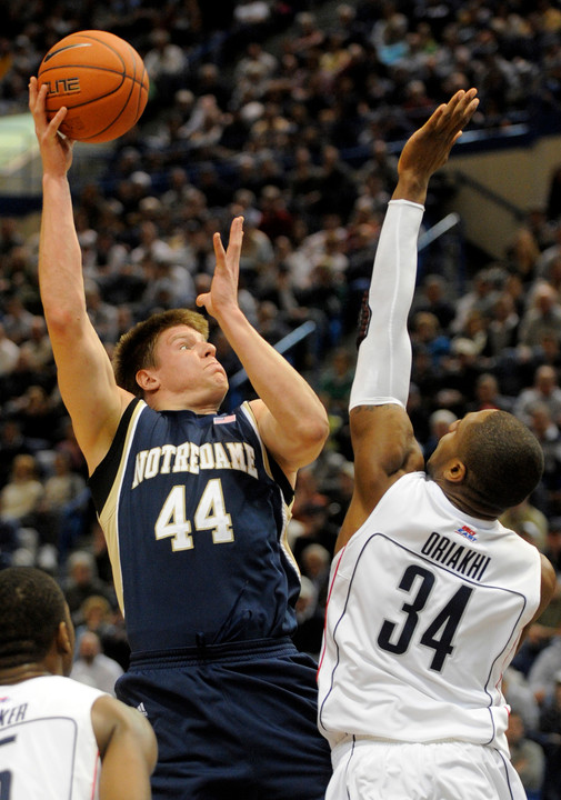 Luke Harangody and the Irish head into Tuesday night's contest against USF with a 12-3 record overall.