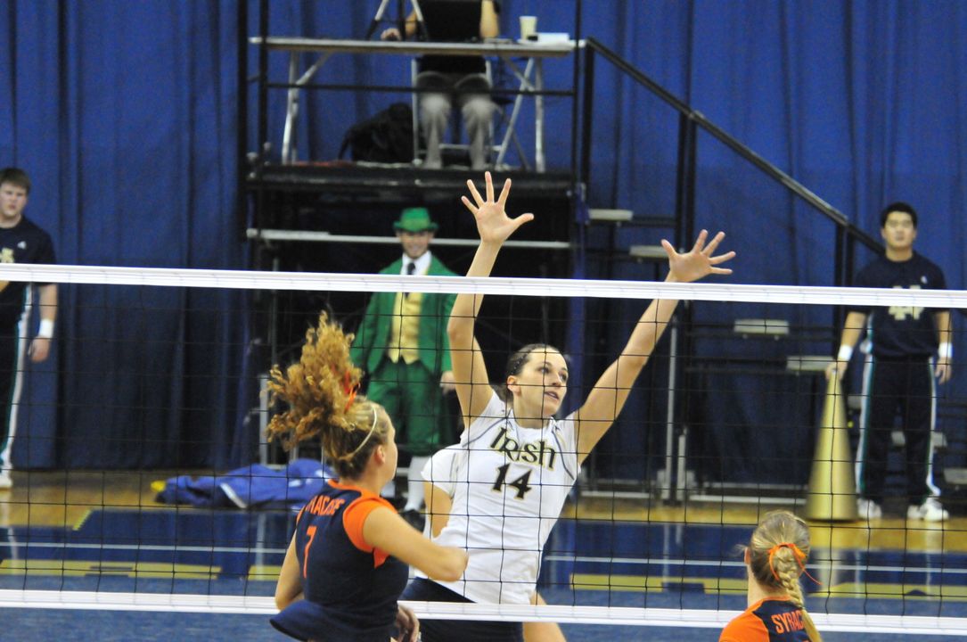 Justine Stremick will finish her career at Notre Dame as one of the program's all-time leading shot blockers.