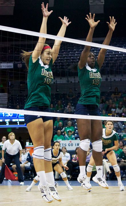 Jeni Houser (left) and Toni Alugbue (right) look to lead the Irish against No. 1 UCLA, Saint Louis and No. 4 Nebraska this weekend.