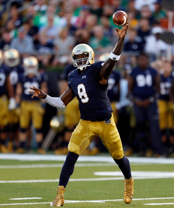 Malik Zaire posted the second-highest completion percentage (.864, 19-for-22) in a single game in Notre Dame history, throwing for 313 yards and three touchdowns in a 38-3 win over Texas Saturday night.