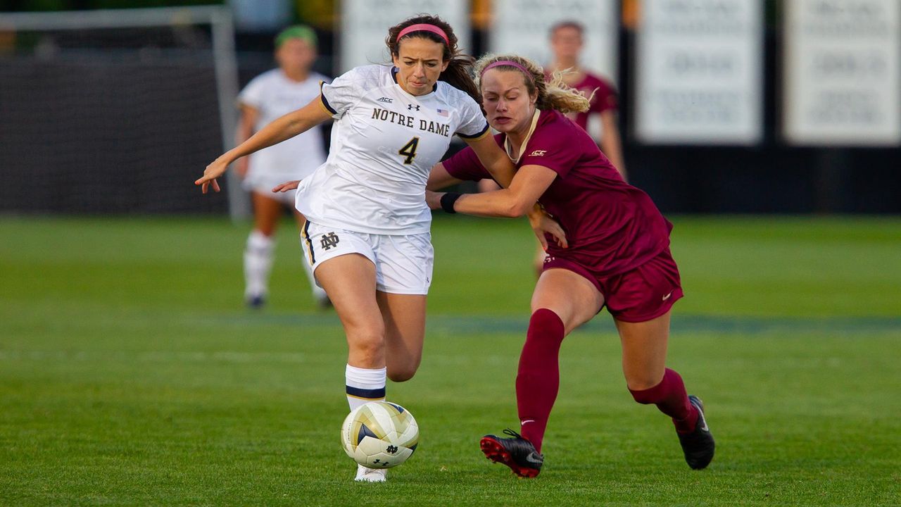 during ACC soccer action between University of Notre Dame vs. Florida State University at Alumni Stadium on September 27, 2018 in South Bend, Indiana.