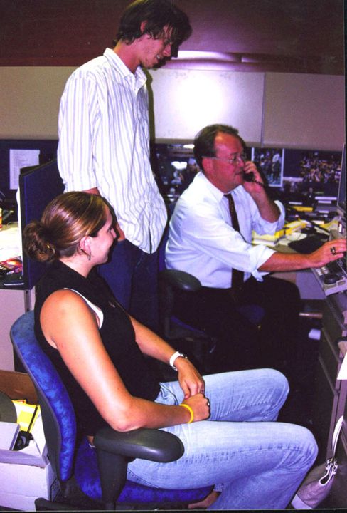 Senior forward Courtney LaVere (foreground) broke into the broadcasting industry two summers ago when she interned at WNDU-TV, the NBC affiliate in South Bend, under the direction of legendary sports director Jeff Jeffers (right). LaVere was tapped to receive the Robin Roberts/WBCA Broadcasting Scholarship Award and will be honored April 2 at a luncheon in Boston.