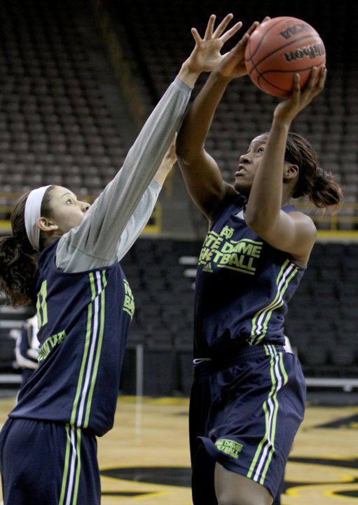 Natalie Achonwa (left) and Markisha Wright at Saturday's practice