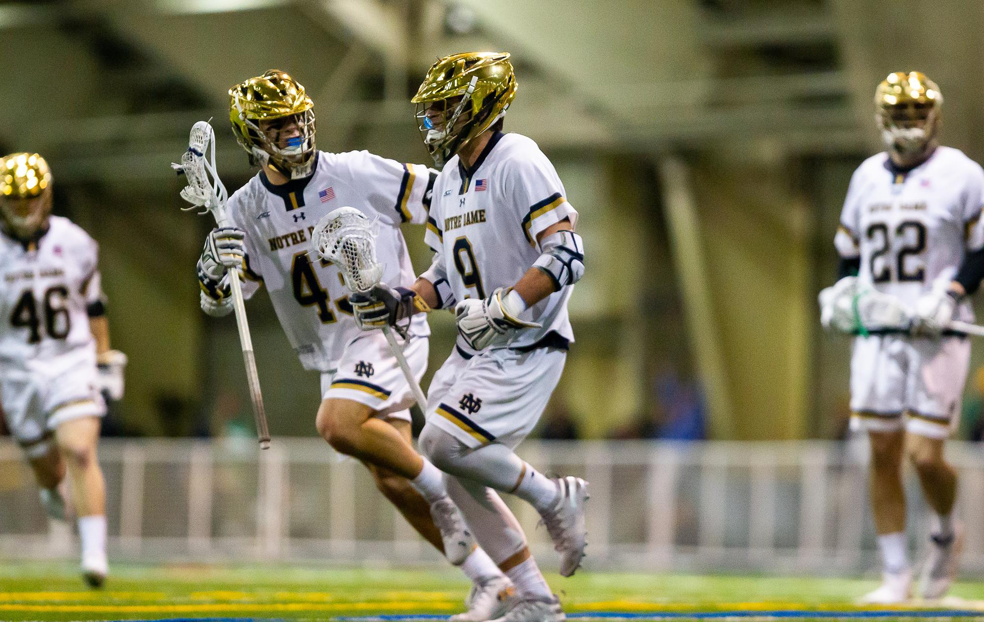 Irish And Denver Set To Square Off In Pacific Coast Shootout Brendan Gleason and Griffin Westlin Celebrate vs. Maryland (3-3-19)