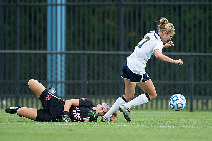 #16 Irish Cruise To 4-0 Exhibition Win Over Illinois State Sophomore forward Kaleigh Olmsted made a nifty steal in the box before driving home the third Notre Dame goal during Monday's exhibition win over Illinois State