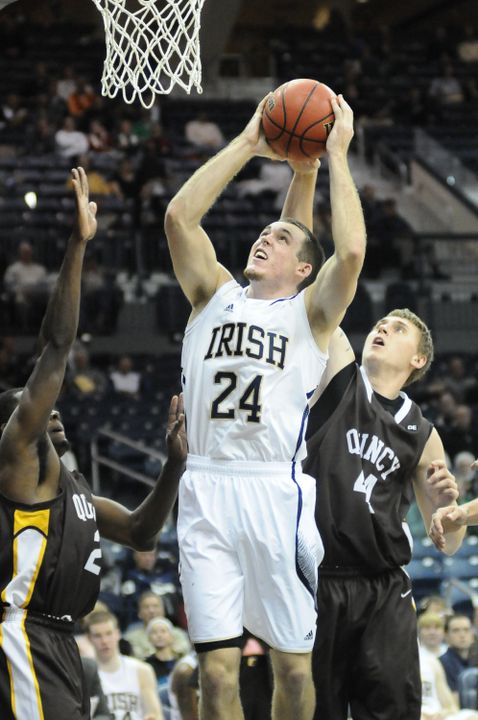 Sophomore Pat Connaughton had 12 points, eight rebounds and six assists in Monday's exhibition win over Quincy.