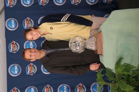 Kerri Hanks (right) is the second player coached by Randy Waldrum (left) to earn the M.A.C. Hermann Trophy during the current decade (photo by Pete LaFleur).