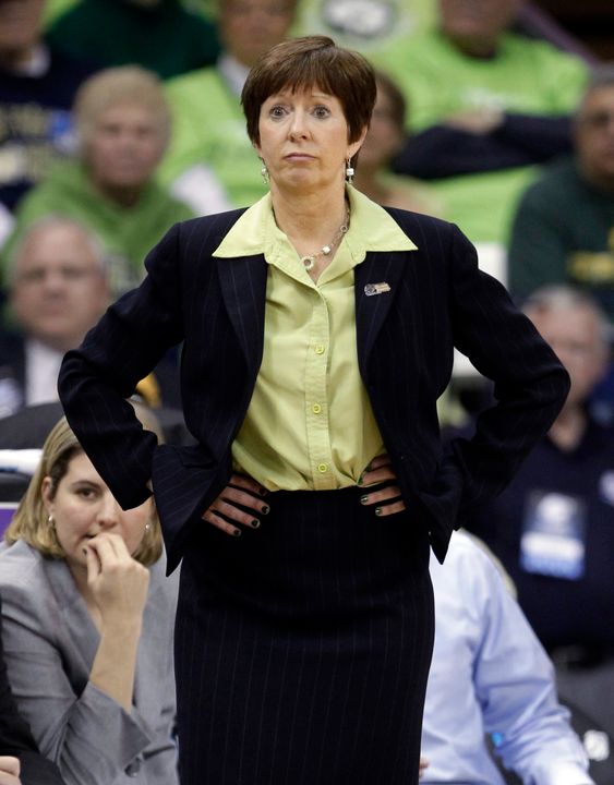 Muffet McGraw during the NCAA second-round game against Vermont (AP Photo/Michael Conroy)