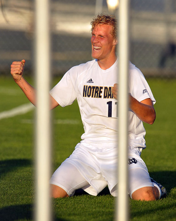 No. 12 Notre Dame Bests Ninth-Ranked Northwestern, 1-0, In Exhibition Steven Perry celebrates his goal in the 23rd minute that proved to be the game winner.