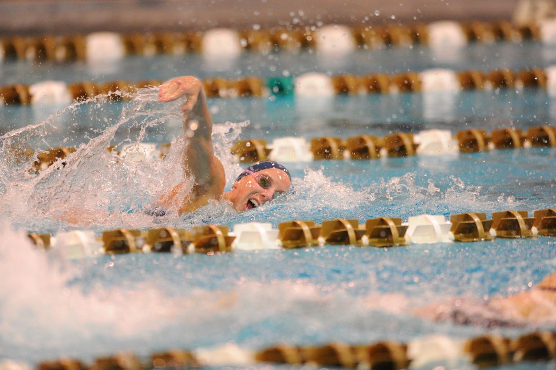 Junior Kelly Ryan won the 100 and 200 back events on Friday night as Notre Dame defeated Pitt, 188-112.