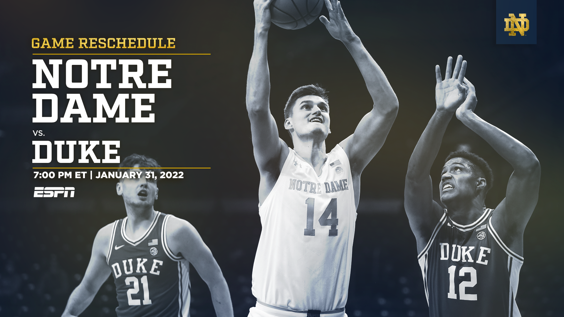 Irish Home Tilt With Duke Rescheduled For Monday, January 31 Irish Home Tilt With Duke Rescheduled For Monday, January 31