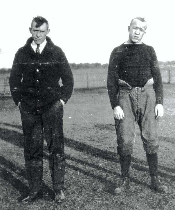Jesse Harper (left) and Knute Rockne (right) founded the Monogram Club in 1916.