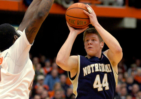 Luke Harangody shoots against Syracuse's Rick Jackson during the first half. (AP Photo/Kevin Rivoli)