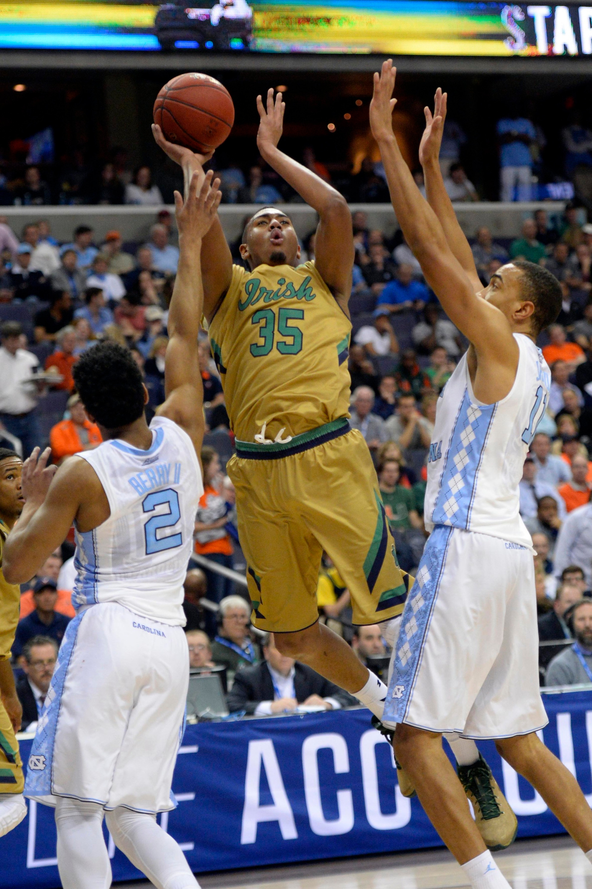 Notre Dame Fall to No. 7 UNC in ACC Semifinals Bonzie Colson shoots over North Carolina Tar Heels forward Brice Johnson.