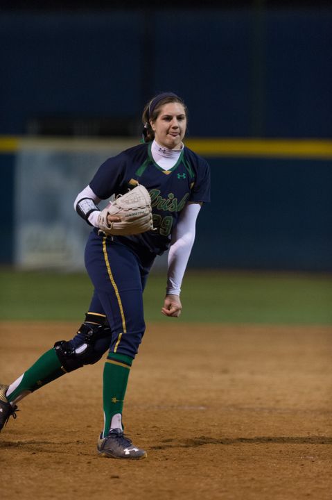 Freshman pitcher Katie Beriont notched her first career save after throwing three scoreless innings in Notre Dame's 8-2 win over Bowling Green on Tuesday night