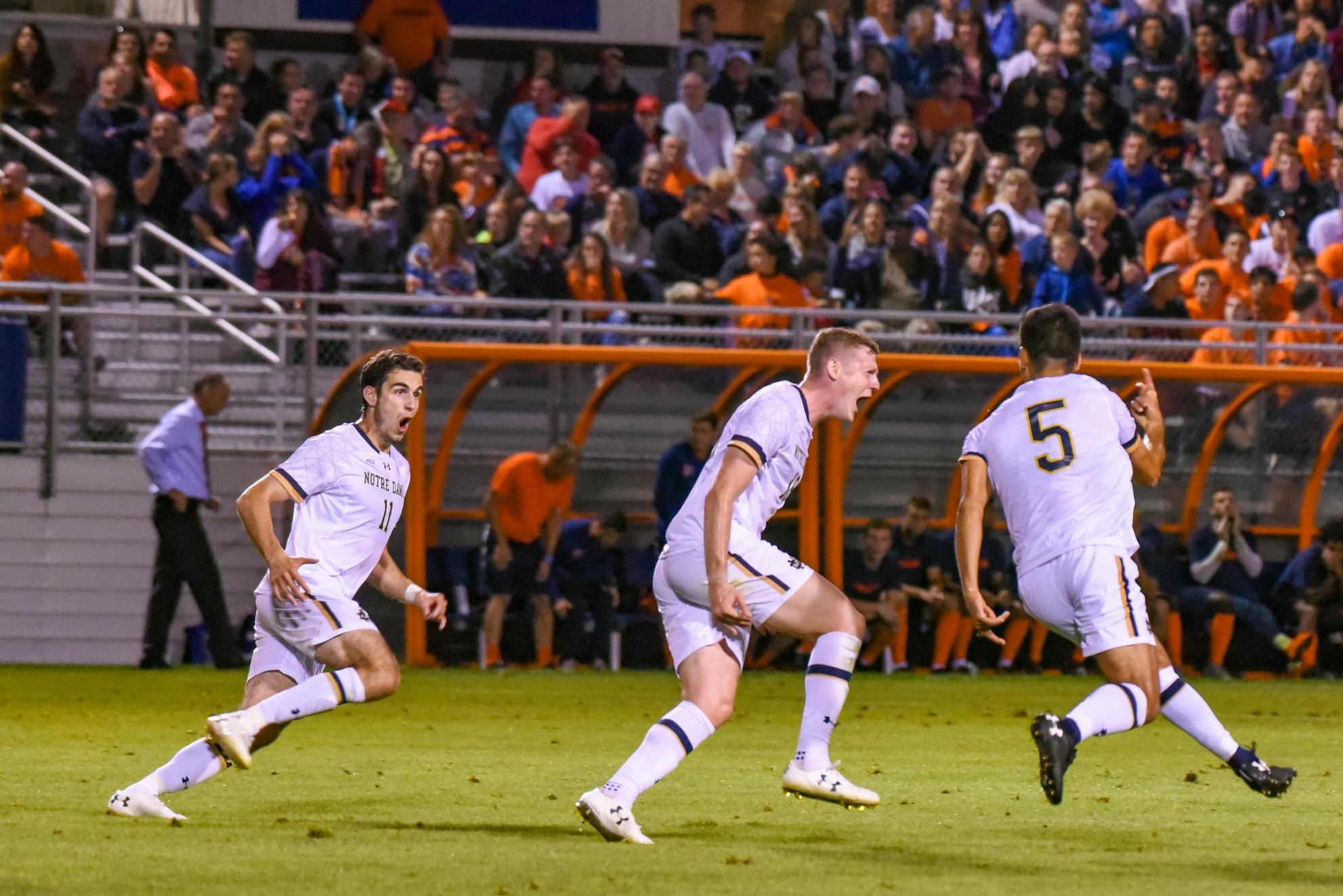 Second Half Surge Propels #12 Irish To 3-2 Win Over Syracuse Team Celebration vs. Syracuse after Felicien Dumas Free Kick Goal