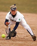 Freshman Katie Laing led Notre Dame to victory over Pittsburgh with three hits, a home run and four RBI in the doubleheader sweep on Saturday, April 9.