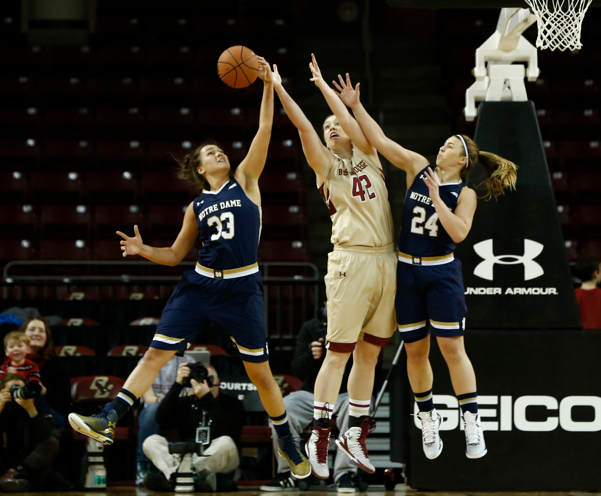 Inside The Game: #4 Notre Dame 89, Boston College 56 Freshman forward Kathryn Westbeld (33) and junior guard Hannah Huffman (24) were part of a Notre Dame reserve unit that outscored its Boston College counterpart, 31-7 on Sunday afternoon.