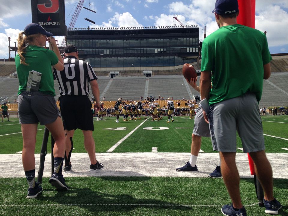 The Irish closed camp on a beautiful day at Notre Dame Stadium.