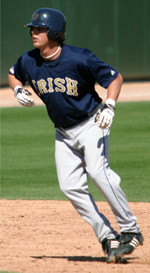 Irish Beat UConn Again, 9-7, For Fifth Straight BIG EAST Win Cody Rizzo's bat and feet played a role in four Notre Dame runs as the Irish beat UConn 9-7 to complete the series sweep (photo by Pete LaFleur).