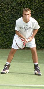 Notre Dame Men’s Tennis Goes 3-1 In Doubles and 1-0 In Singles Against Ball State Senior Irackli Akhvlediani.