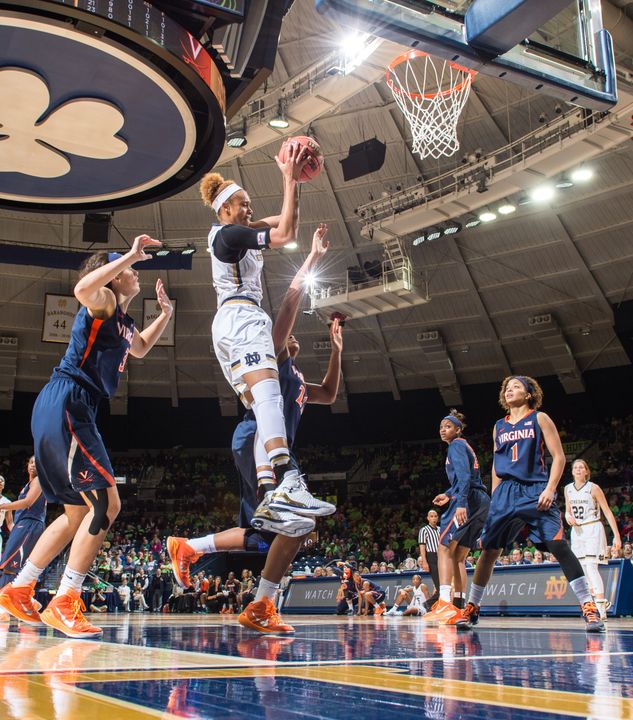 Brianna Turner collected her sixth double-double of the season with a game-high 26 points and 13 rebounds in Notre Dame's 75-54 win over Virginia Thursday night at Purcell Pavilion.