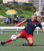 Carrie Dew Receives BIG EAST And National Weekly Soccer Honors Carrie Dew - shown in action earlier this year while training with the U.S. Under-20 National Team - has made a quick transition back to the college game, as one of the nation's top center backs.