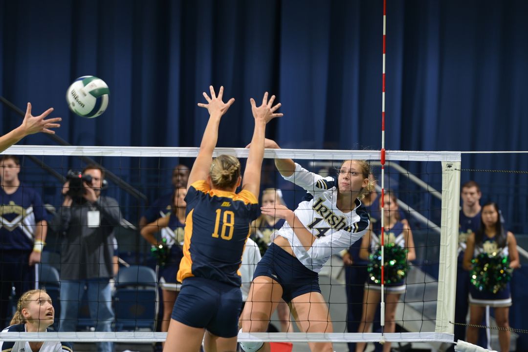 Senior Hilary Eppink put down 13 kills and tied for a team-high with seven blocks as the Irish defeated Pittsburgh, 3-1, on Friday night.