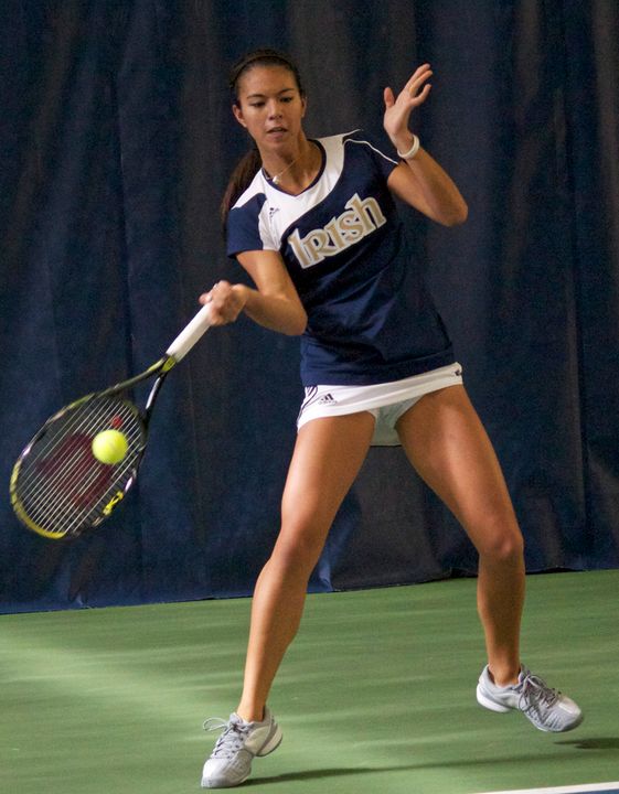 Britney Sanders locked up both her first doubles dual win and singles dual win of her career on Saturday, helping the Irish to a 7-0 victory over Cincinnati.