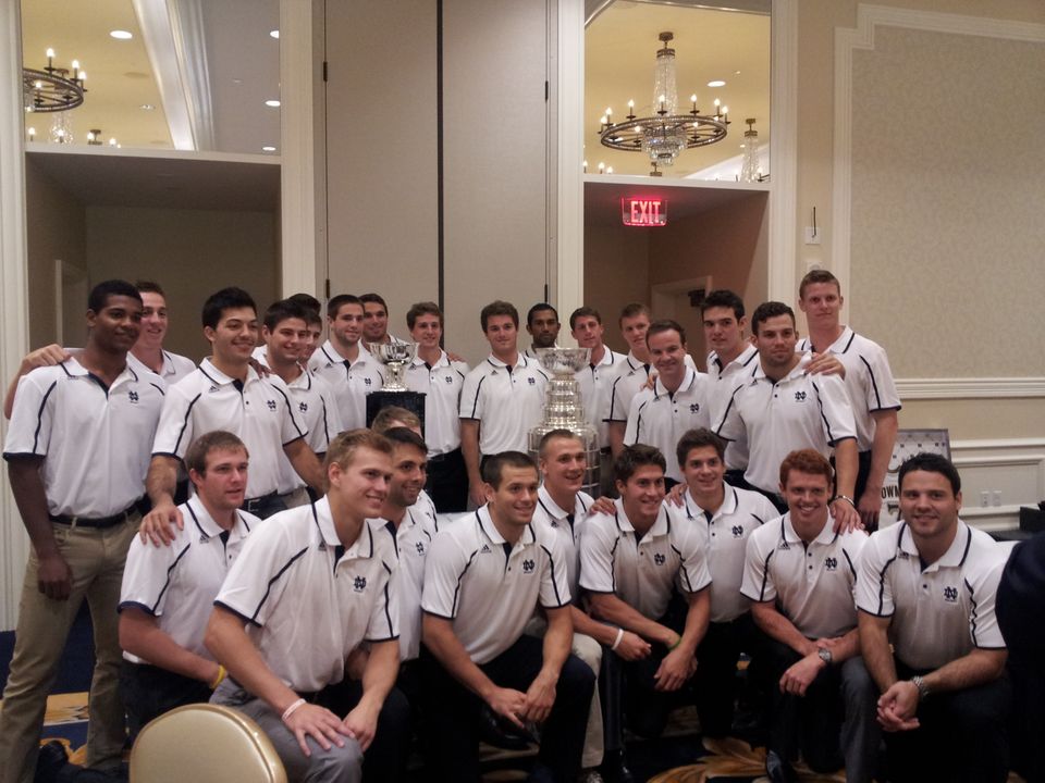 On Friday, Sept. 13, the Notre Dame hockey team dined at the Morris Inn with the Chicago Blackhawks.  In attendance were two championship trophies - the Stanley Cup and the Mason Cup.