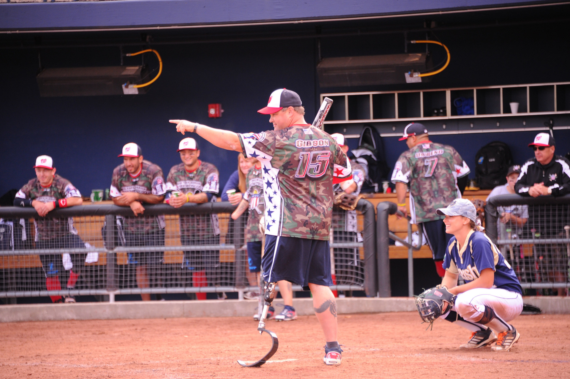 Wounded Warriors Inspire Notre Dame Community WWAST player William "Spanky" Gibson at the plate against the Notre Dame softball team last Sunday