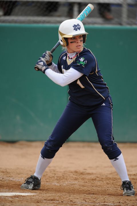 Notre Dame's first hit in Melissa Cook Stadium came off the bat of senior Katie Laing.