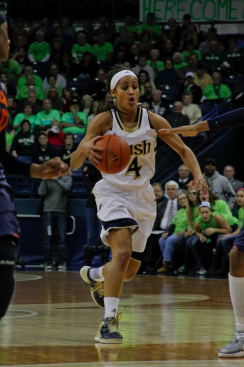 Senior guard/co-captain Skylar Diggins made her first nine shots from the field and finished with a game-high 21 points in Notre Dame's 89-44 win over Providence on Jan. 26 at Purcell Pavilion.