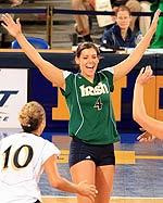#10 Notre Dame Sweeps Valparaiso For Fifth Straight Win Senior co-captain Meg Henican had 19 digs and has now taken 148 consecutive serves without making an error. (photo by Matt Cashore)