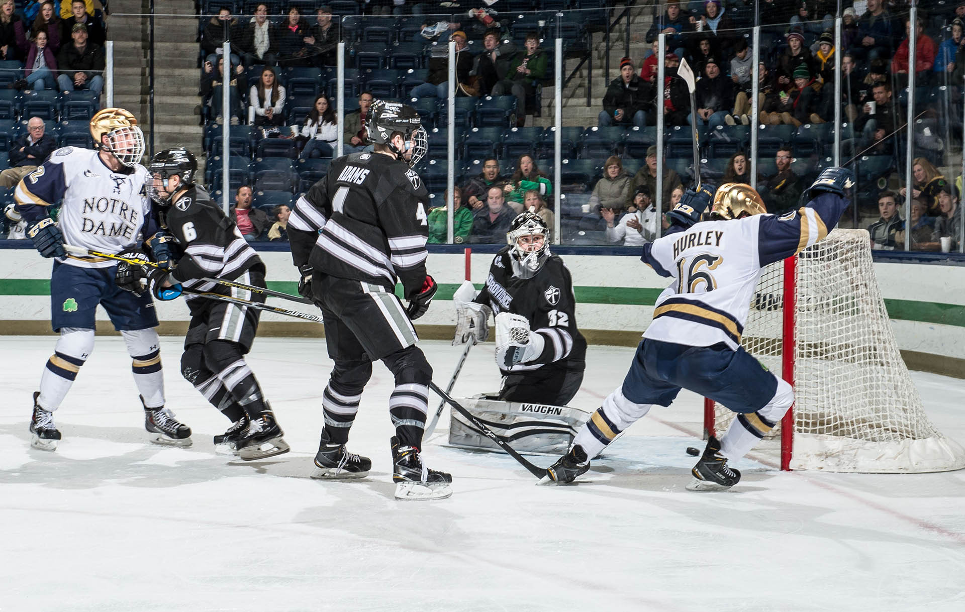 Irish Fall to No. 10 Friars, 3-2 Connor Hurley starts to celebrate just as Robbie Russo's goal crosses the goal line.