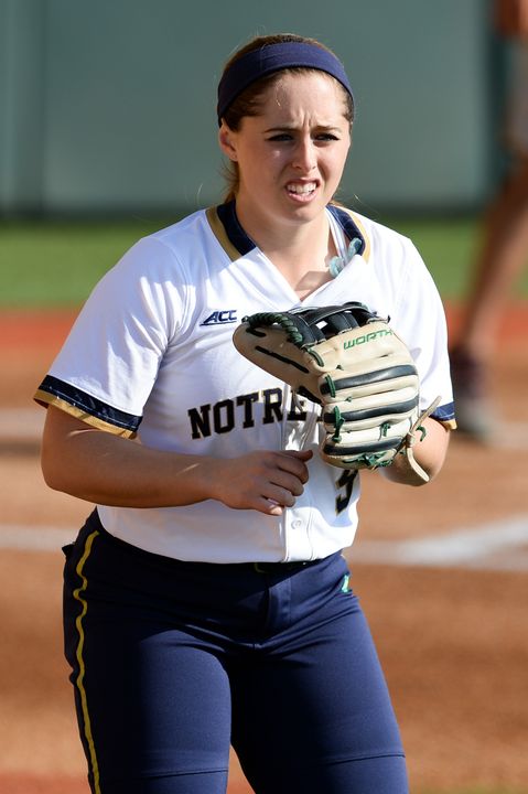 Senior Katey Haus batted .833 and make a team-high six assists in the field for Notre Dame in its two wins on Saturday