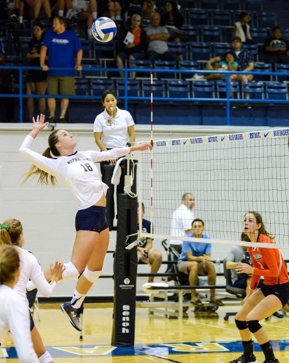 Junior co-captain Katie Higgins had a career-high 20 kills in a 3-2 loss to Cleveland State Saturday.