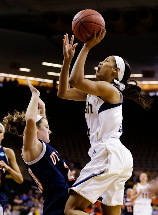 For the third time in three weeks, senior guard/co-captain Skylar Diggins was named a finalist for a major national player of the year award, earning a spot among 12 finalists for the 2013 State Farm Wade Trophy, it was announced Wednesday.