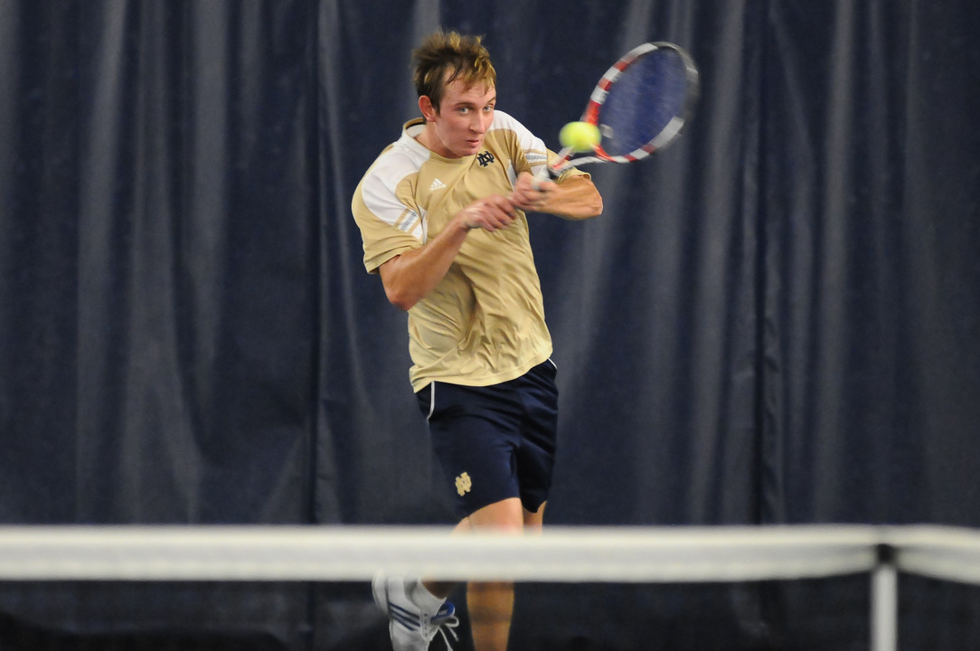 Senior Michael Moore won a pair of singles matches on Senior Day Saturday.