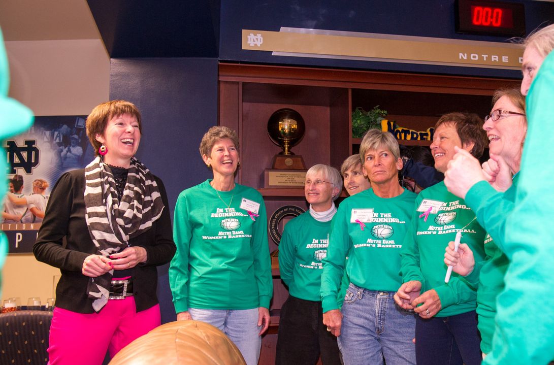 Irish head women's basketball coach Muffet McGraw met and discussed topics on women's sports with the reunion group following the game against Cincinnati.